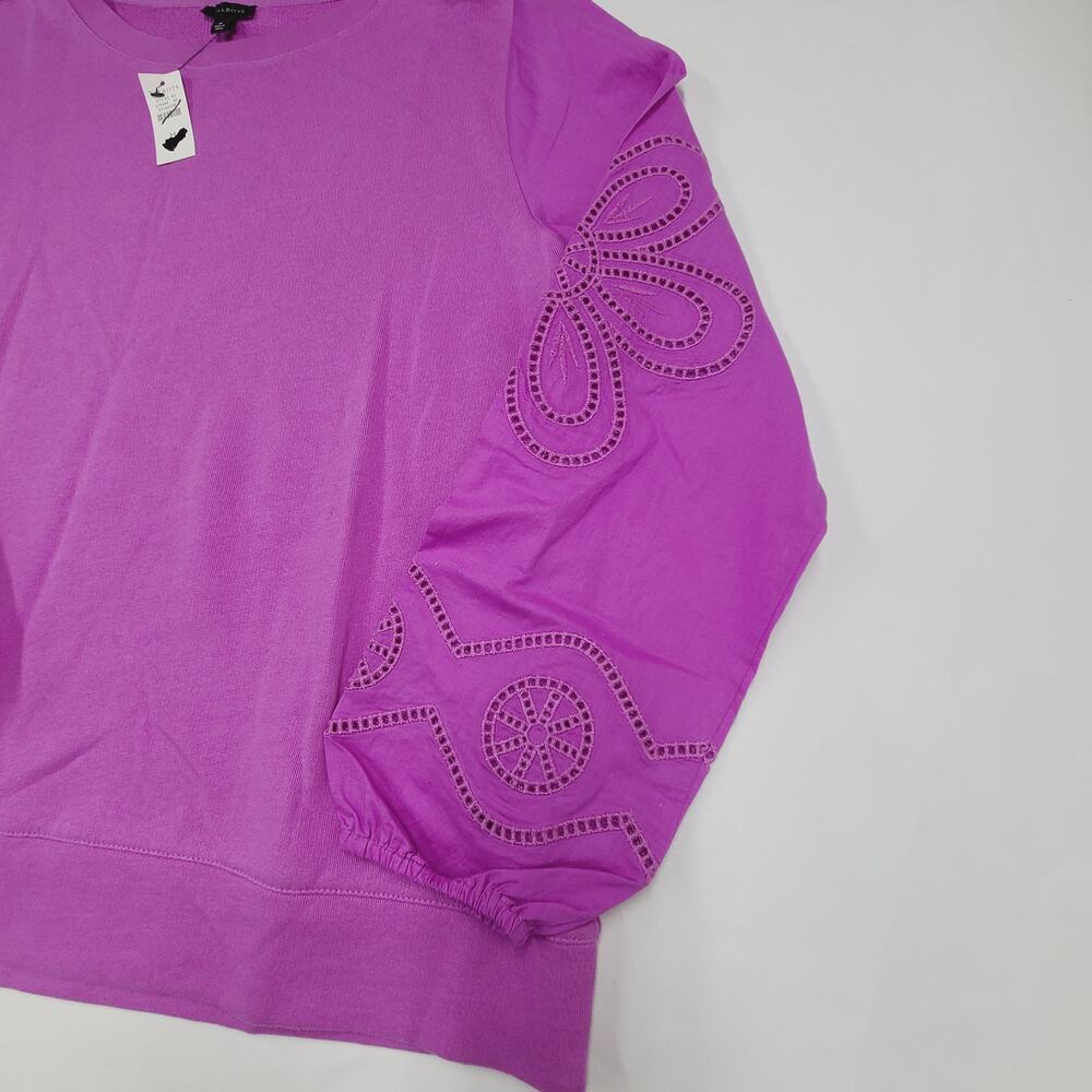 Talbots Embroidered Crewneck Sweatshirt NWT Purple Puff Sleeve Crew Neck Medium - Picture 6 of 13